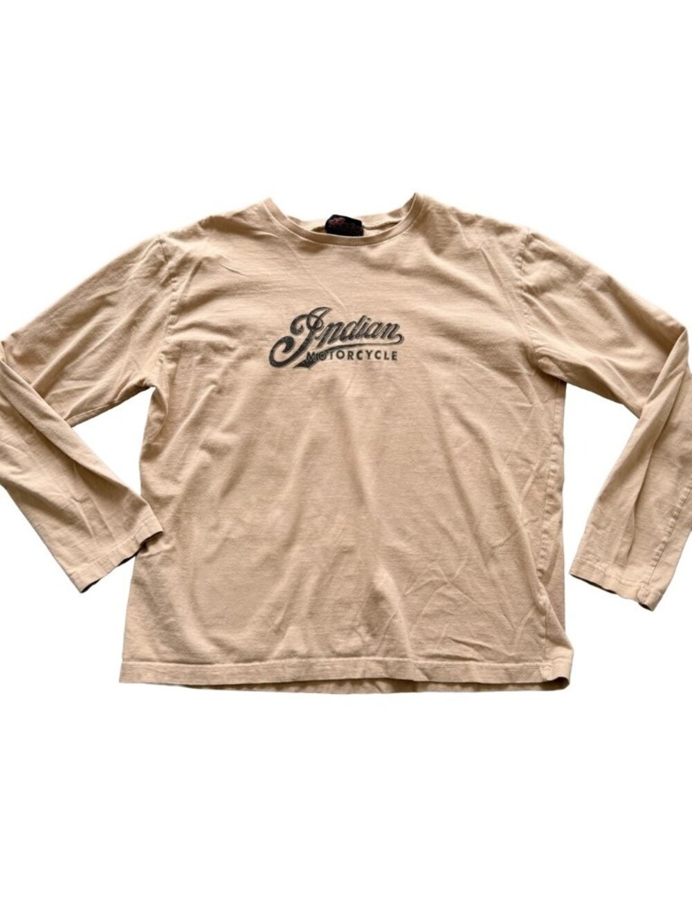 Indian Motorcycle Mens Long Sleeve Graphic T-Shirt Tan Beige Logo Size L Large